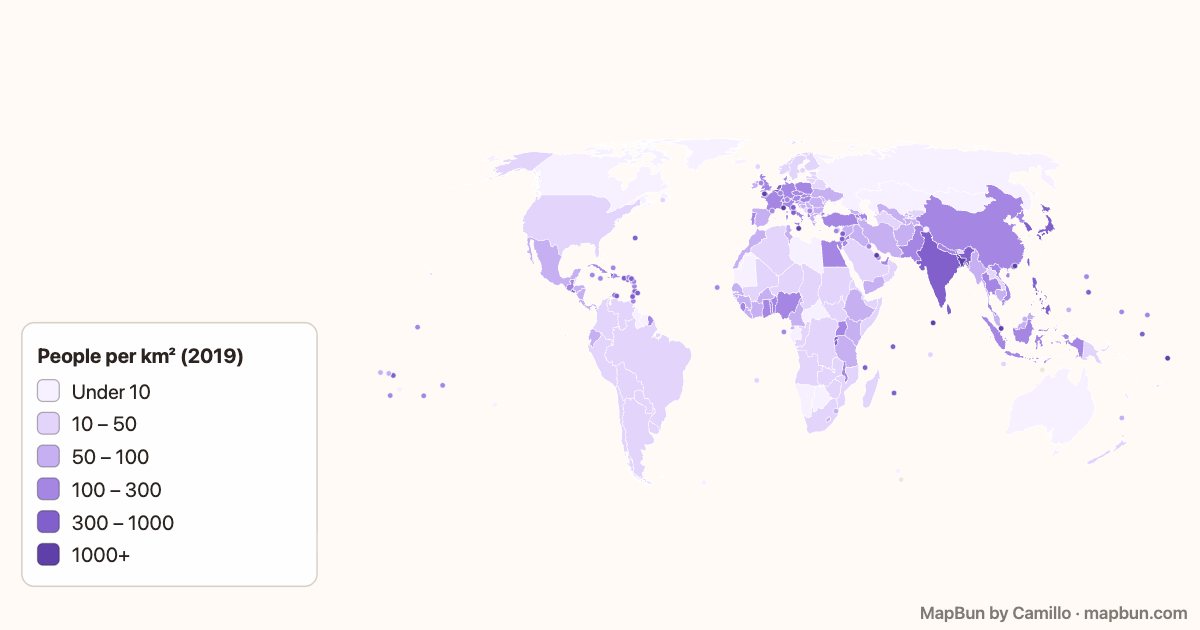 Population density of the world