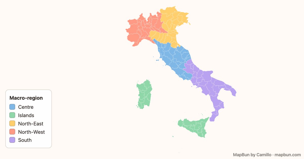 Italy’s five statistical macro-regions