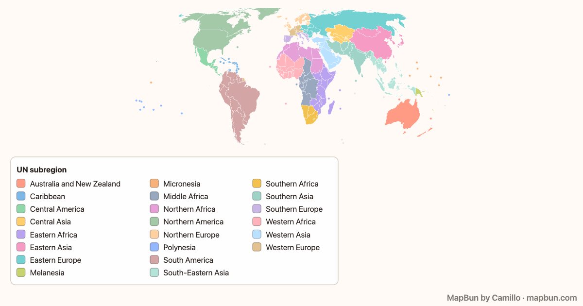 UN geoscheme: the 22 subregions of the world