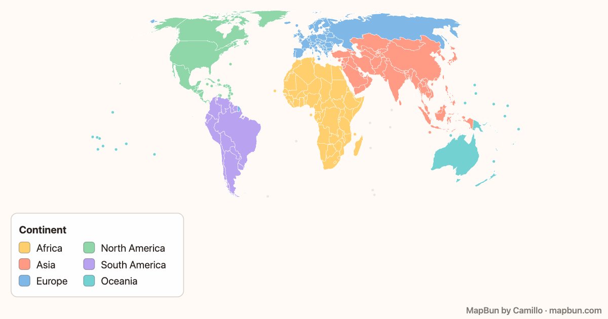 World map by continent